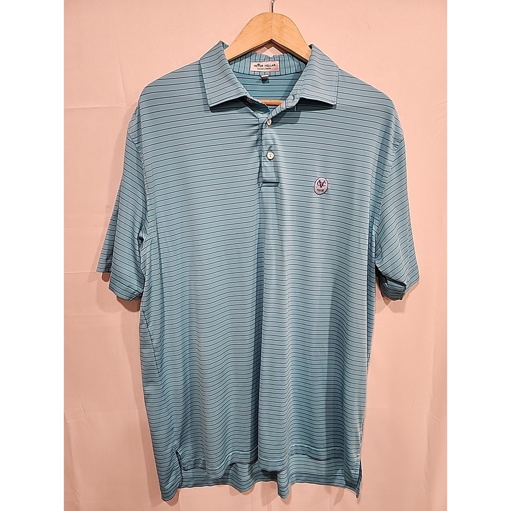 Peter Millar Summer Comfort‎ Polo Mens L, Short Sleeve Turquoise/Purple Stripes